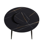 Table de salle à manger Marbella en pierre frittée | Ronde, 53 cm, noir mat, avec piètement en métal et plateau tournant