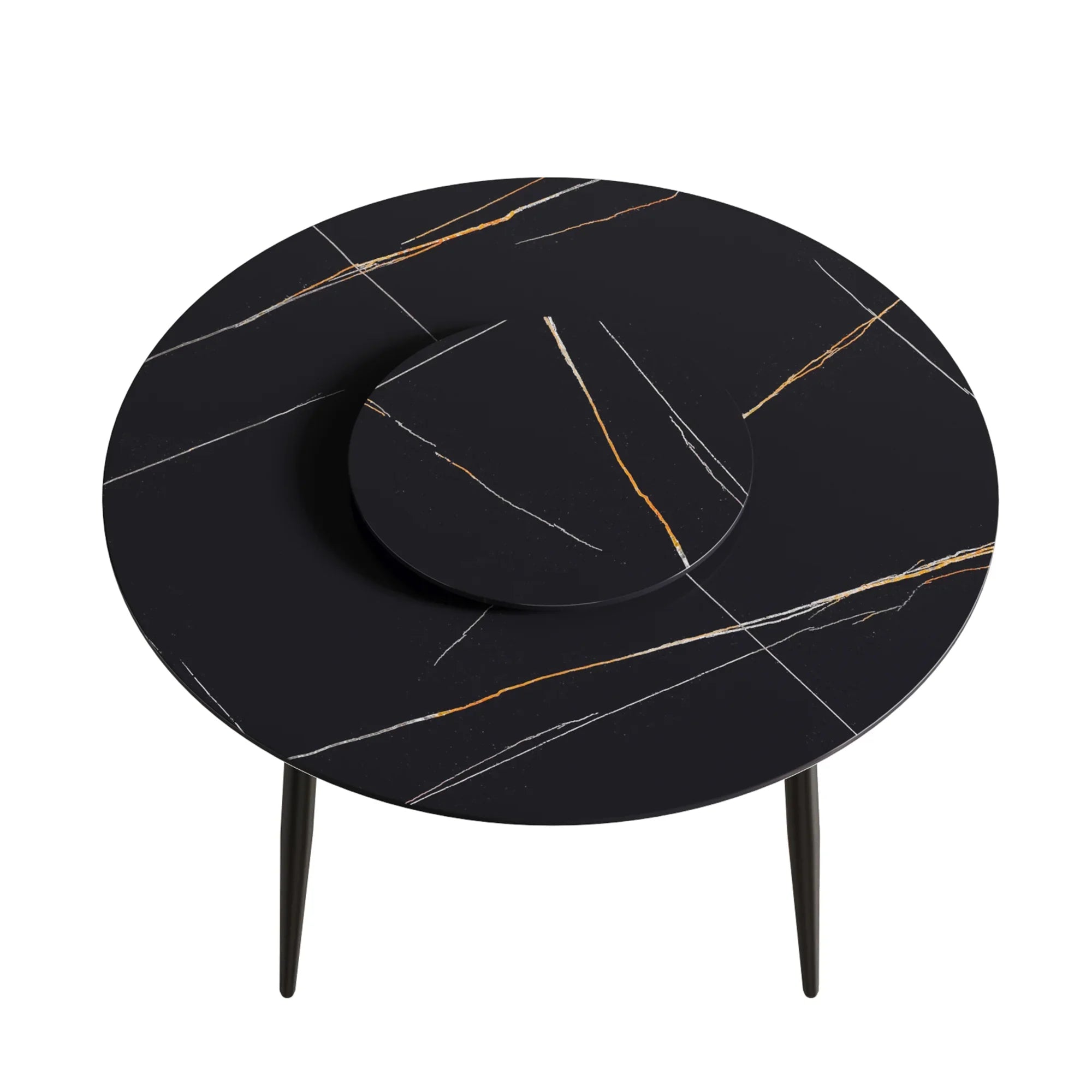 Table de salle à manger Marbella en pierre frittée | Ronde, 53 cm, noir mat, avec piètement en métal et plateau tournant