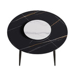 Table de salle à manger Marbella en pierre frittée | Ronde, 53 cm, noir mat, avec piètement en métal et plateau tournant