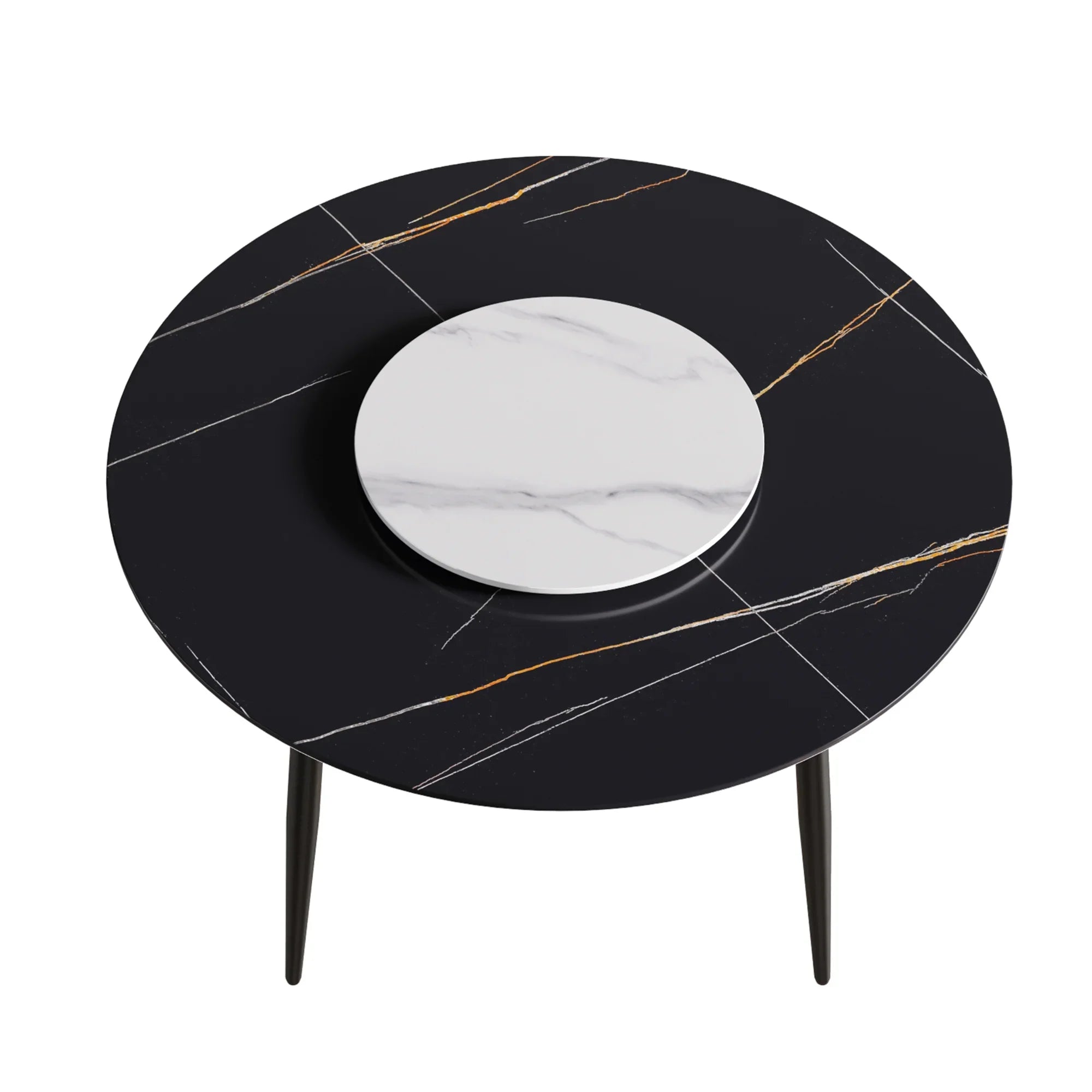 Table de salle à manger Marbella en pierre frittée | Ronde, 53 cm, noir mat, avec piètement en métal et plateau tournant