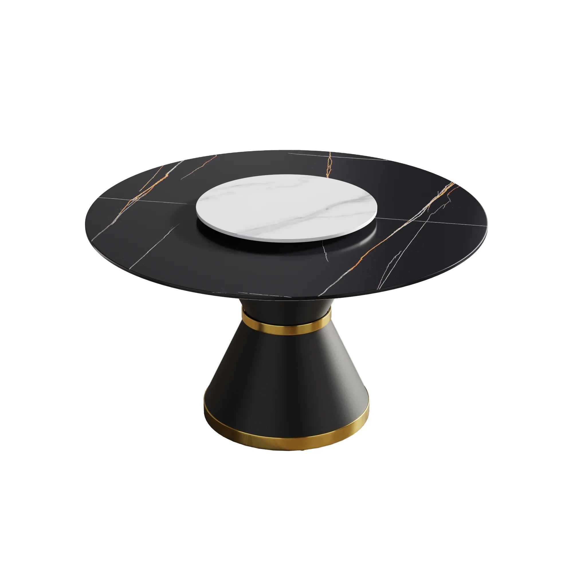 Table de salle à manger Marbella en pierre frittée | Ronde, 53 cm, noir mat, avec piètement en métal et plateau tournant
