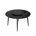 Table de salle à manger Marbella en pierre frittée | Ronde, 53 cm, noir mat, avec piètement en métal et plateau tournant