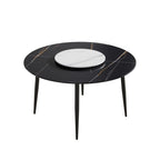 Table de salle à manger Marbella en pierre frittée | Ronde, 53 cm, noir mat, avec piètement en métal et plateau tournant