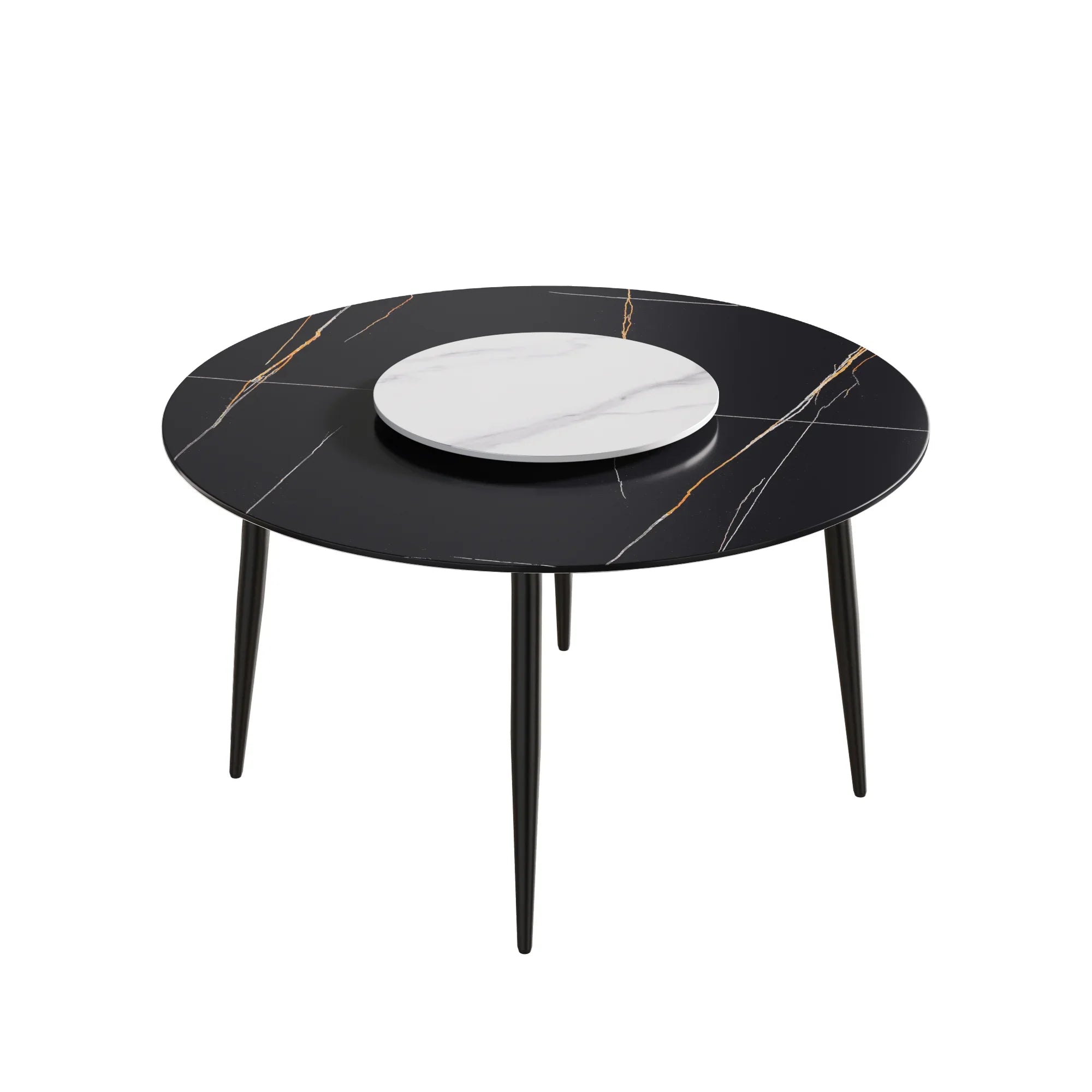 Table de salle à manger Marbella en pierre frittée | Ronde, 53 cm, noir mat, avec piètement en métal et plateau tournant
