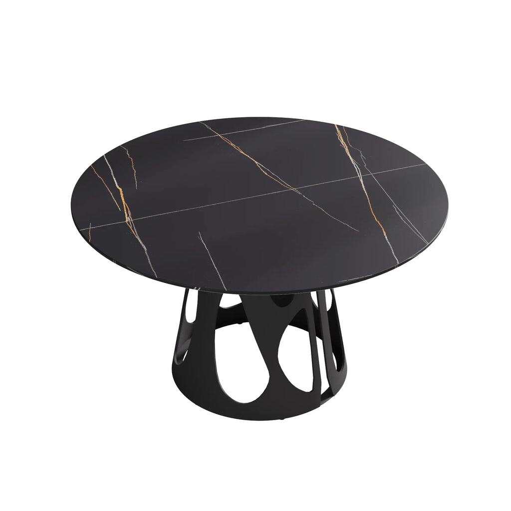 Table de salle à manger Marbella en pierre frittée | Ronde, 53 cm, noir mat, avec piètement en métal