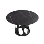 Table de salle à manger Marbella en pierre frittée | Ronde, 53 cm, noir mat, avec piètement en métal