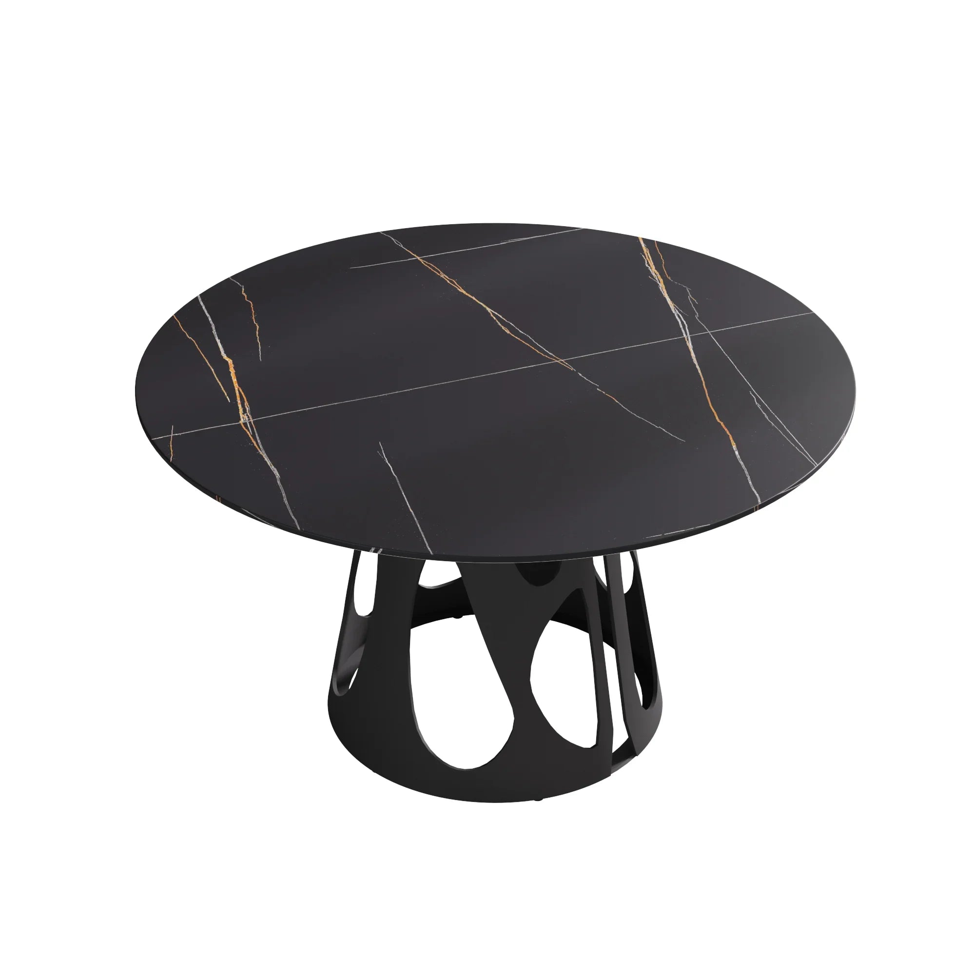 Table de salle à manger Marbella en pierre frittée | Ronde, 53 cm, noir mat, avec piètement en métal