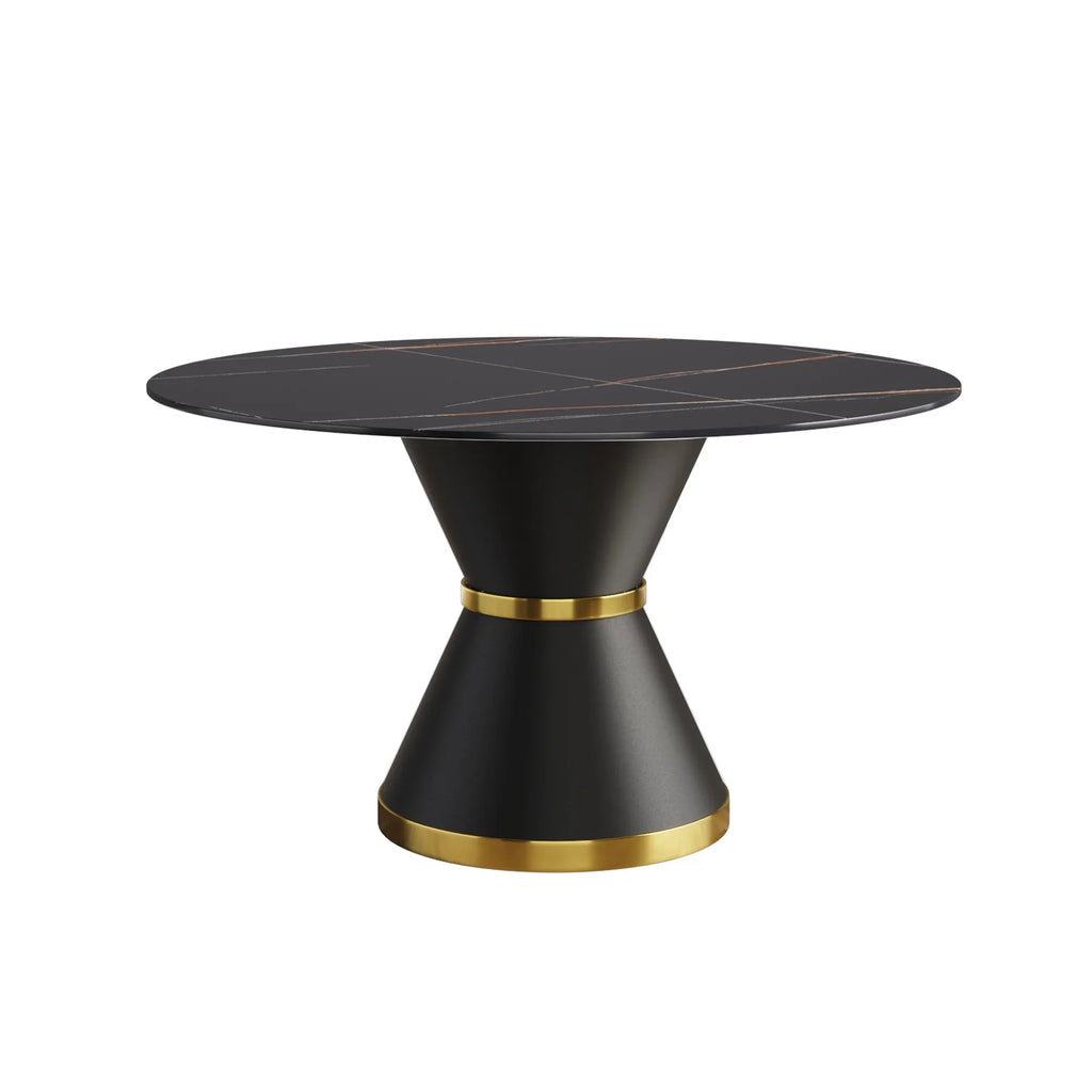 Table de salle à manger Marbella en pierre frittée | Ronde, 53 cm, noir mat, avec piètement en métal