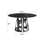 Table de salle à manger Marbella en pierre frittée | Ronde, 53 cm, noir mat, avec piètement en métal