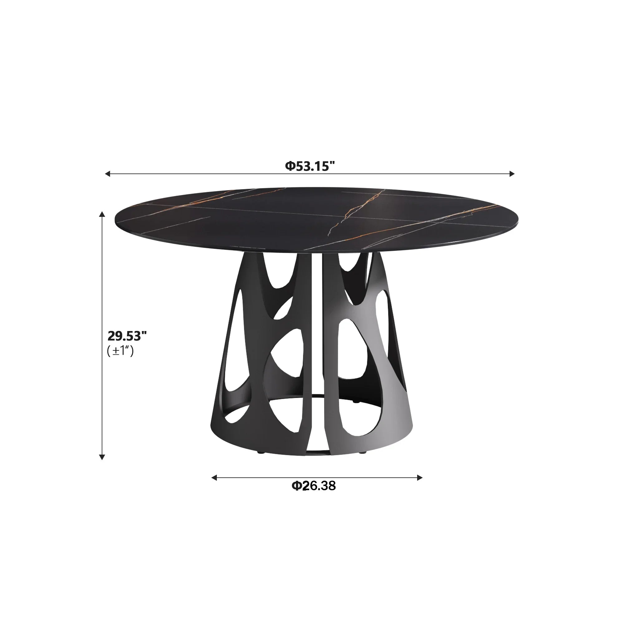 Table de salle à manger Marbella en pierre frittée | Ronde, 53 cm, noir mat, avec piètement en métal