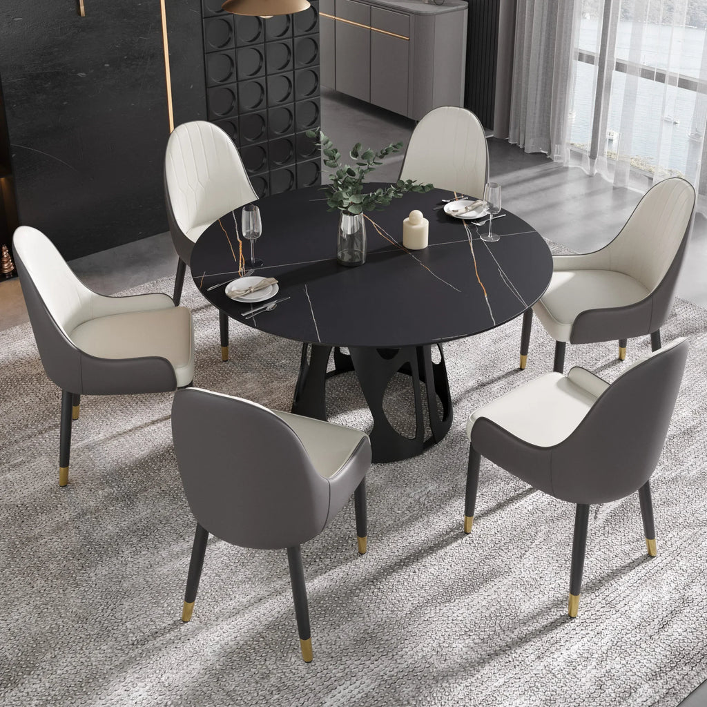 Table de salle à manger Marbella en pierre frittée | Ronde, 53 cm, noir mat, avec piètement en métal