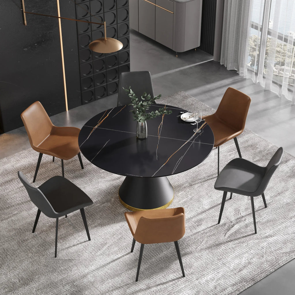 Table de salle à manger Marbella en pierre frittée | Ronde, 53 cm, noir mat, avec piètement en métal