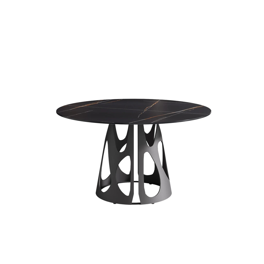 Table de salle à manger Marbella en pierre frittée | Ronde, 53 cm, noir mat, avec piètement en métal