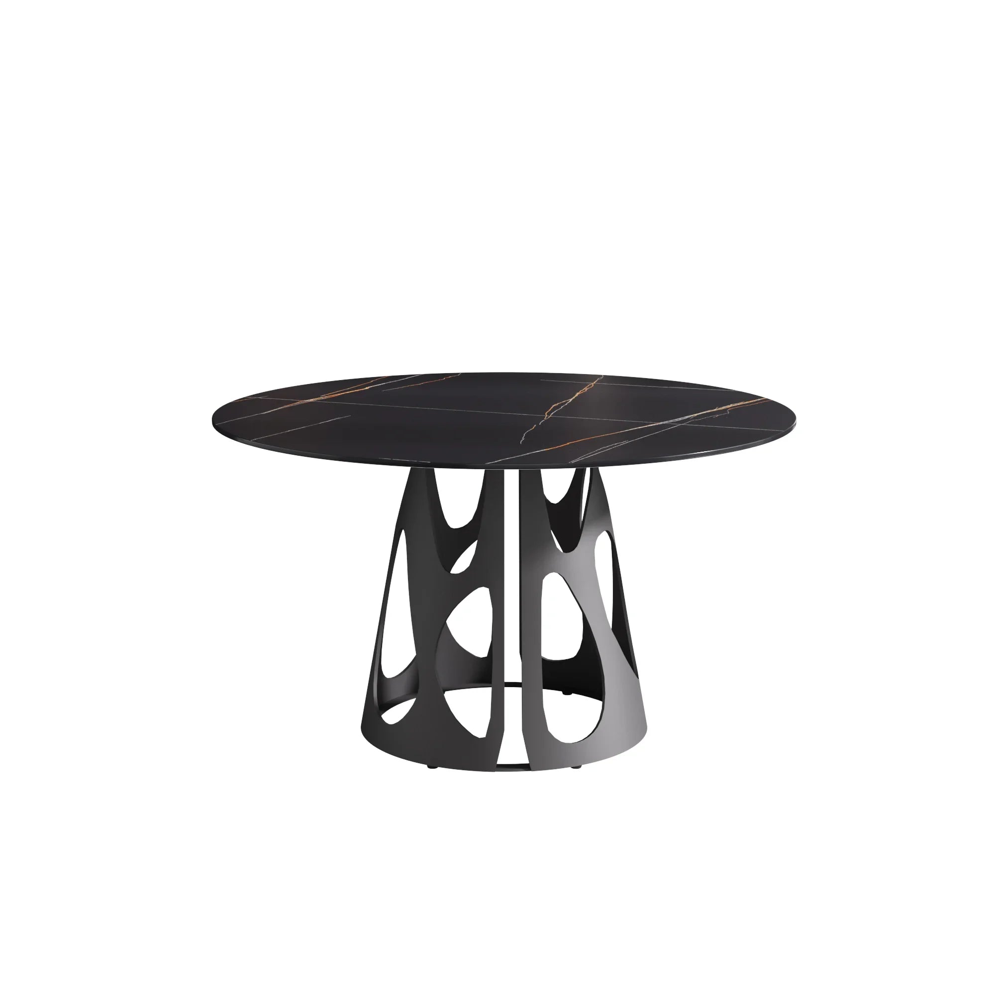 Table de salle à manger Marbella en pierre frittée | Ronde, 53 cm, noir mat, avec piètement en métal