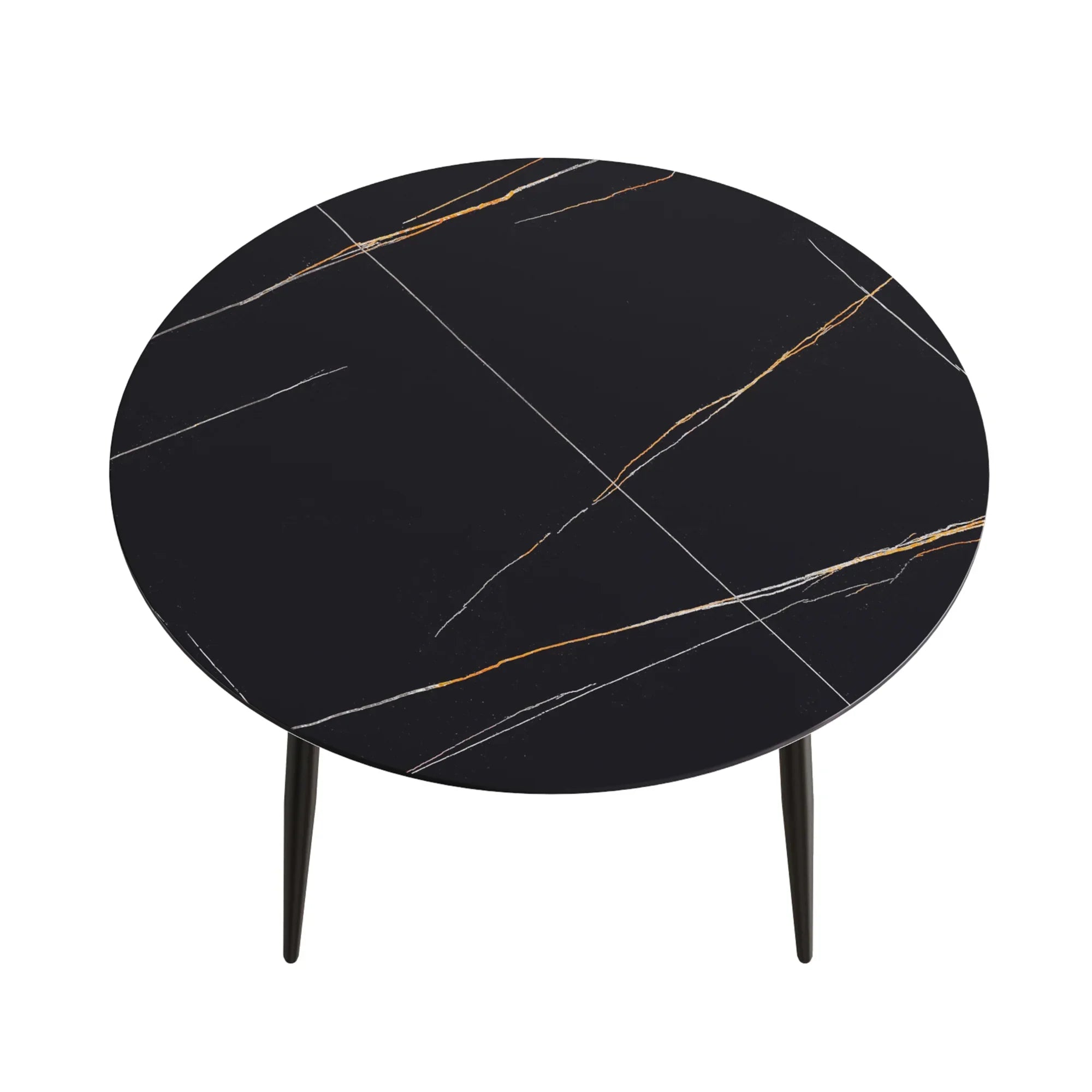 Table de salle à manger Marbella en pierre frittée | Ronde, 53 cm, noir mat, avec piètement en métal