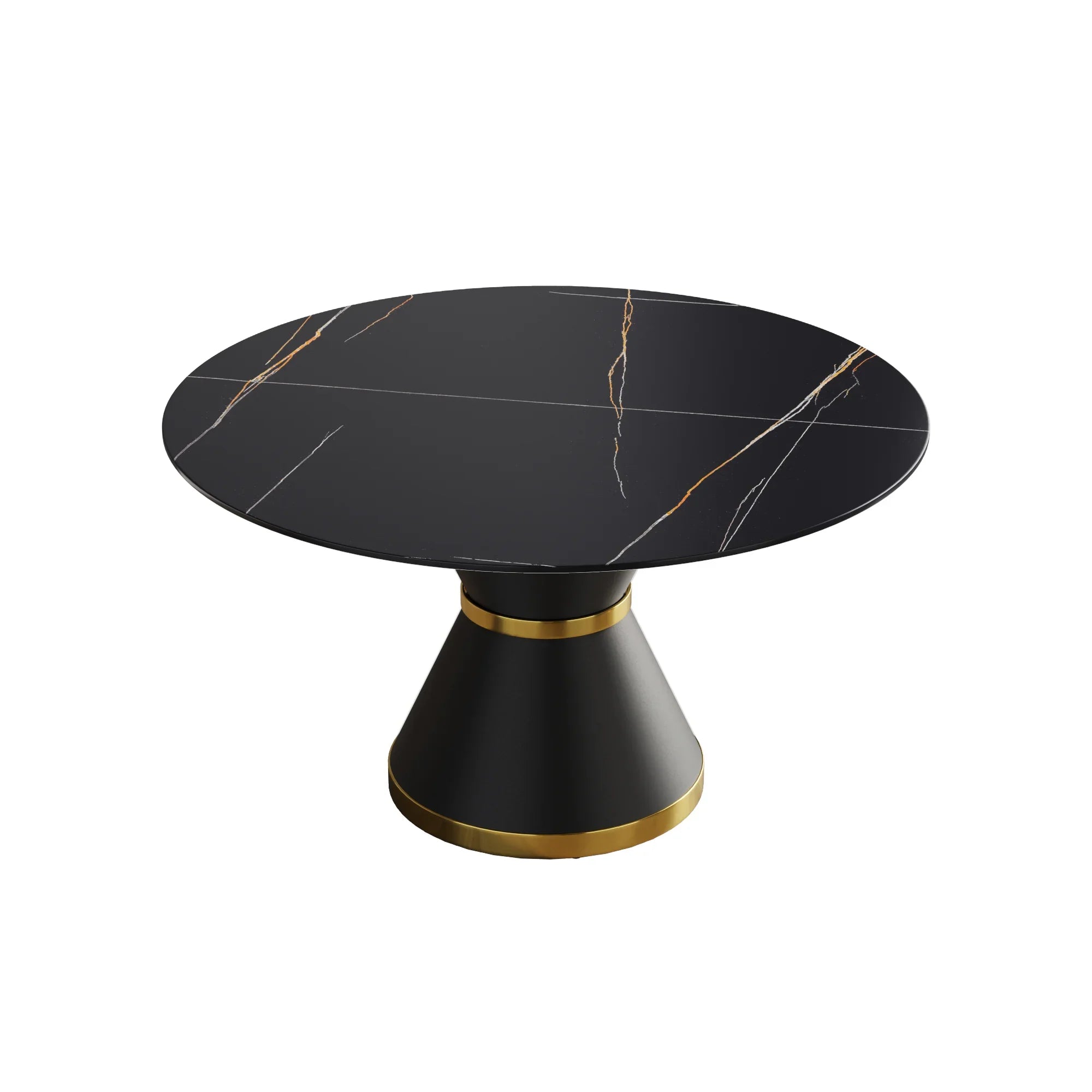 Table de salle à manger Marbella en pierre frittée | Ronde, 53 cm, noir mat, avec piètement en métal