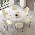 Table de salle à manger Marbella en pierre frittée | Ronde 53 cm, blanc brillant, avec plateau tournant Lazy Susan