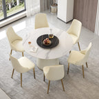 Table de salle à manger Marbella en pierre frittée | Ronde 53 cm, blanc brillant, avec plateau tournant Lazy Susan