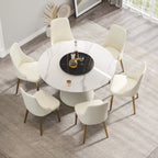 Table de salle à manger Marbella en pierre frittée | Ronde 53 cm, blanc brillant, avec plateau tournant Lazy Susan