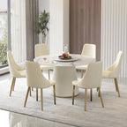 Table de salle à manger Marbella en pierre frittée | Ronde 53 cm, blanc brillant, avec plateau tournant Lazy Susan