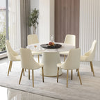 Table de salle à manger Marbella en pierre frittée | Ronde 53 cm, blanc brillant, avec plateau tournant Lazy Susan