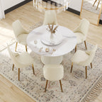 Table de salle à manger Marbella en pierre frittée | Ronde 53 cm, blanc brillant, avec plateau tournant Lazy Susan