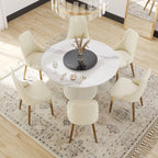 Table de salle à manger Marbella en pierre frittée | Ronde 53 cm, blanc brillant, avec plateau tournant Lazy Susan