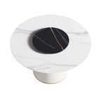 Table de salle à manger Marbella en pierre frittée | Ronde 53 cm, blanc brillant, avec plateau tournant Lazy Susan