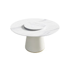Table de salle à manger Marbella en pierre frittée | Ronde 53 cm, blanc brillant, avec plateau tournant Lazy Susan
