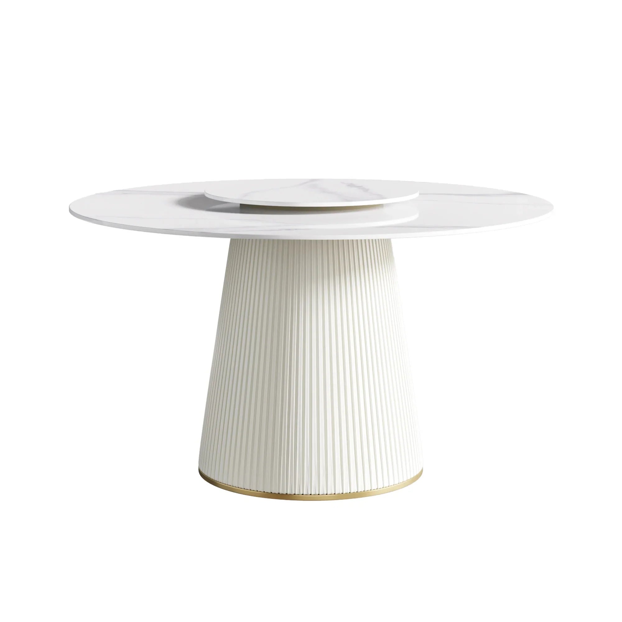Table de salle à manger Marbella en pierre frittée | Ronde 53 cm, blanc brillant, avec plateau tournant Lazy Susan