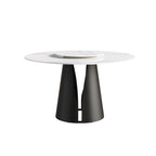 Table de salle à manger Marbella en pierre frittée | Ronde 53 cm, blanc brillant, avec plateau tournant Lazy Susan