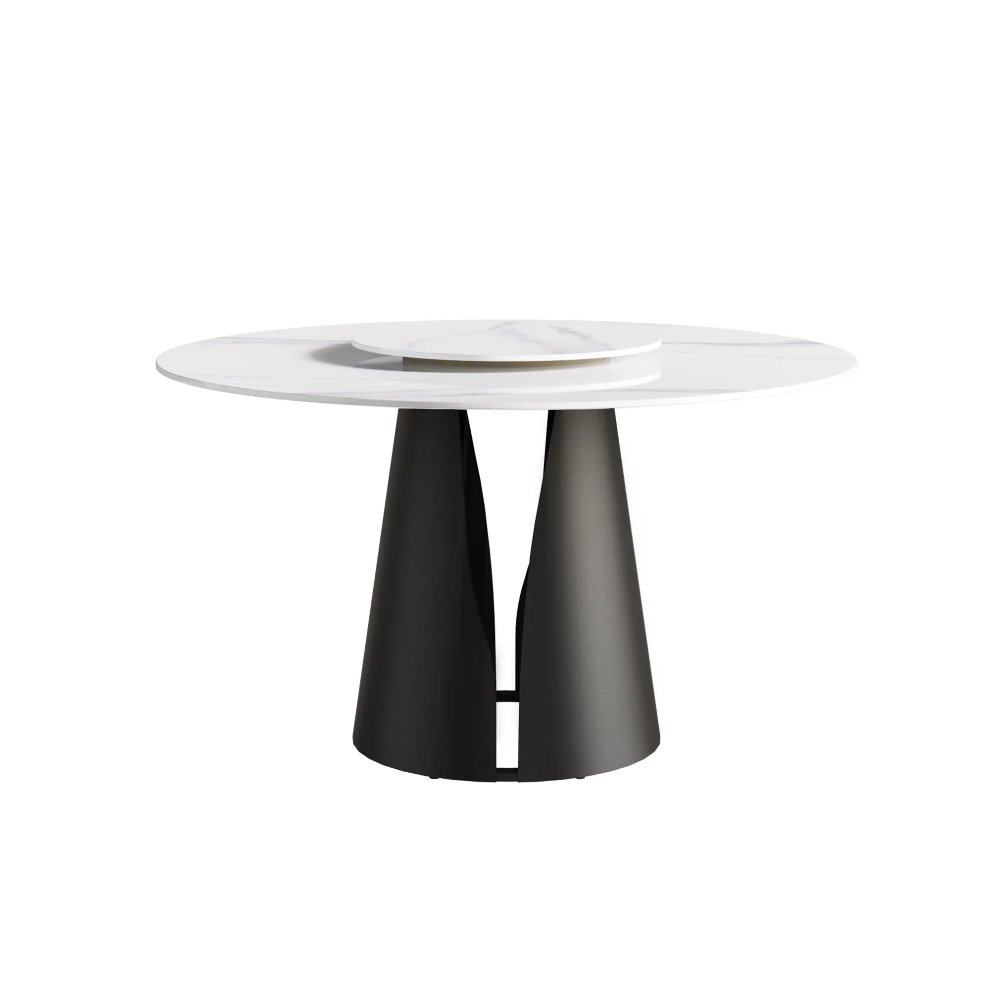 Table de salle à manger Marbella en pierre frittée | Ronde 53 cm, blanc brillant, avec plateau tournant Lazy Susan
