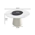 Table de salle à manger Marbella en pierre frittée | Ronde 53 cm, blanc brillant, avec plateau tournant Lazy Susan