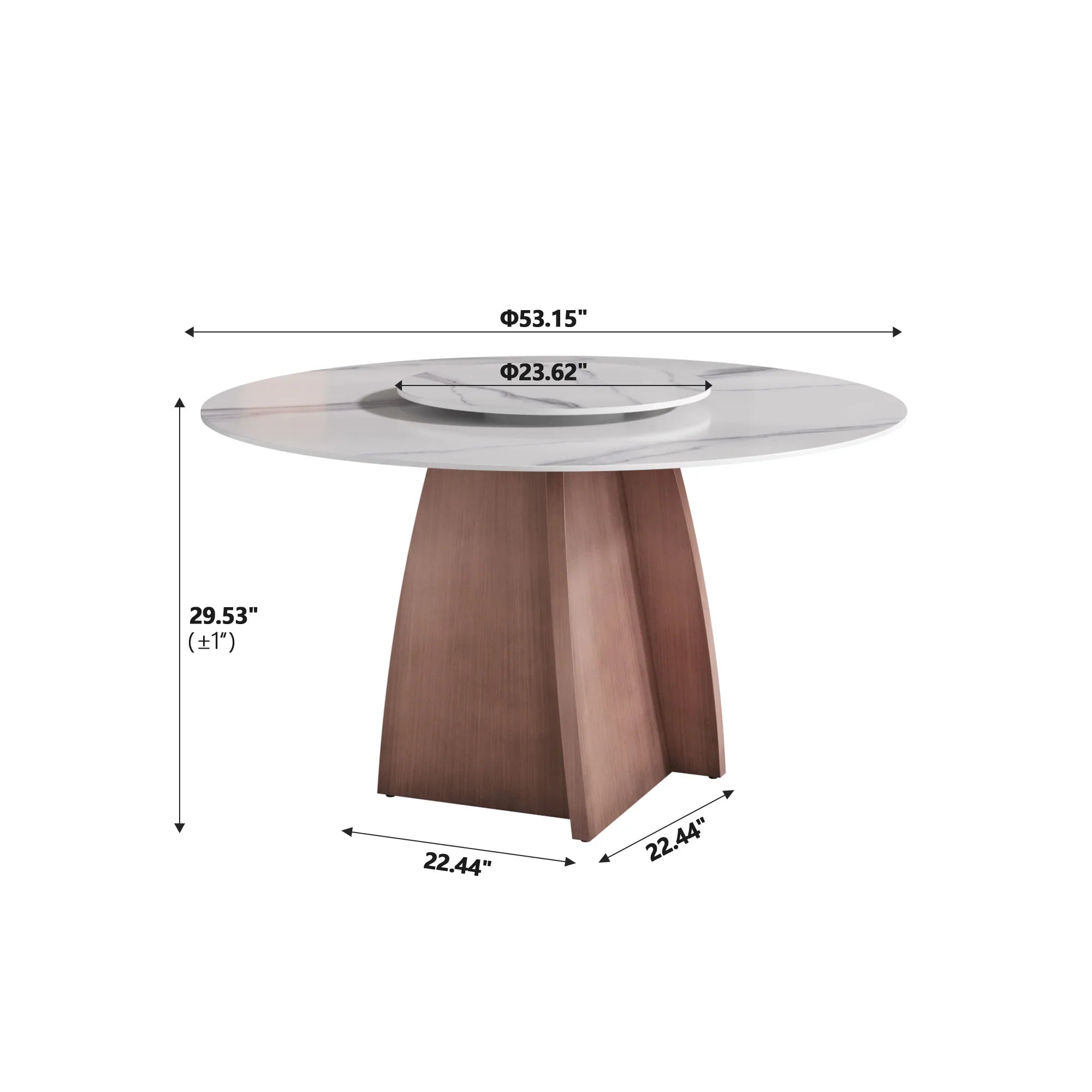 Table de salle à manger Marbella en pierre frittée | Ronde 53 cm, blanc brillant, avec plateau tournant Lazy Susan