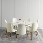 Table de salle à manger Marbella en pierre frittée | Ronde 53 cm, blanc brillant, avec plateau tournant Lazy Susan