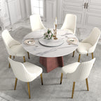 Table de salle à manger Marbella en pierre frittée | Ronde 53 cm, blanc brillant, avec plateau tournant Lazy Susan