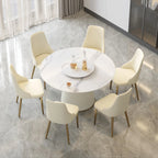 Table de salle à manger Marbella en pierre frittée | Ronde 53 cm, blanc brillant, avec plateau tournant Lazy Susan