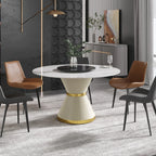 Table de salle à manger Marbella en pierre frittée | Ronde 53 cm, blanc brillant, avec plateau tournant Lazy Susan