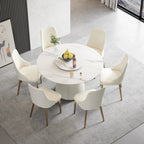 Table de salle à manger Marbella en pierre frittée | Ronde 53 cm, blanc brillant, avec plateau tournant Lazy Susan