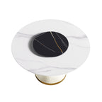Table de salle à manger Marbella en pierre frittée | Ronde 53 cm, blanc brillant, avec plateau tournant Lazy Susan