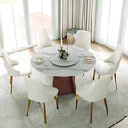 Table de salle à manger Marbella en pierre frittée | Ronde 53 cm, blanc brillant, avec plateau tournant Lazy Susan