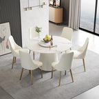 Table de salle à manger Marbella en pierre frittée | Ronde 53 cm, blanc brillant, avec plateau tournant Lazy Susan