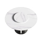 Table de salle à manger Marbella en pierre frittée | Ronde 53 cm, blanc brillant, avec plateau tournant Lazy Susan