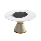 Table de salle à manger Marbella en pierre frittée | Ronde 53 cm, blanc brillant, avec plateau tournant Lazy Susan