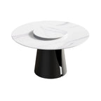 Table de salle à manger Marbella en pierre frittée | Ronde 53 cm, blanc brillant, avec plateau tournant Lazy Susan
