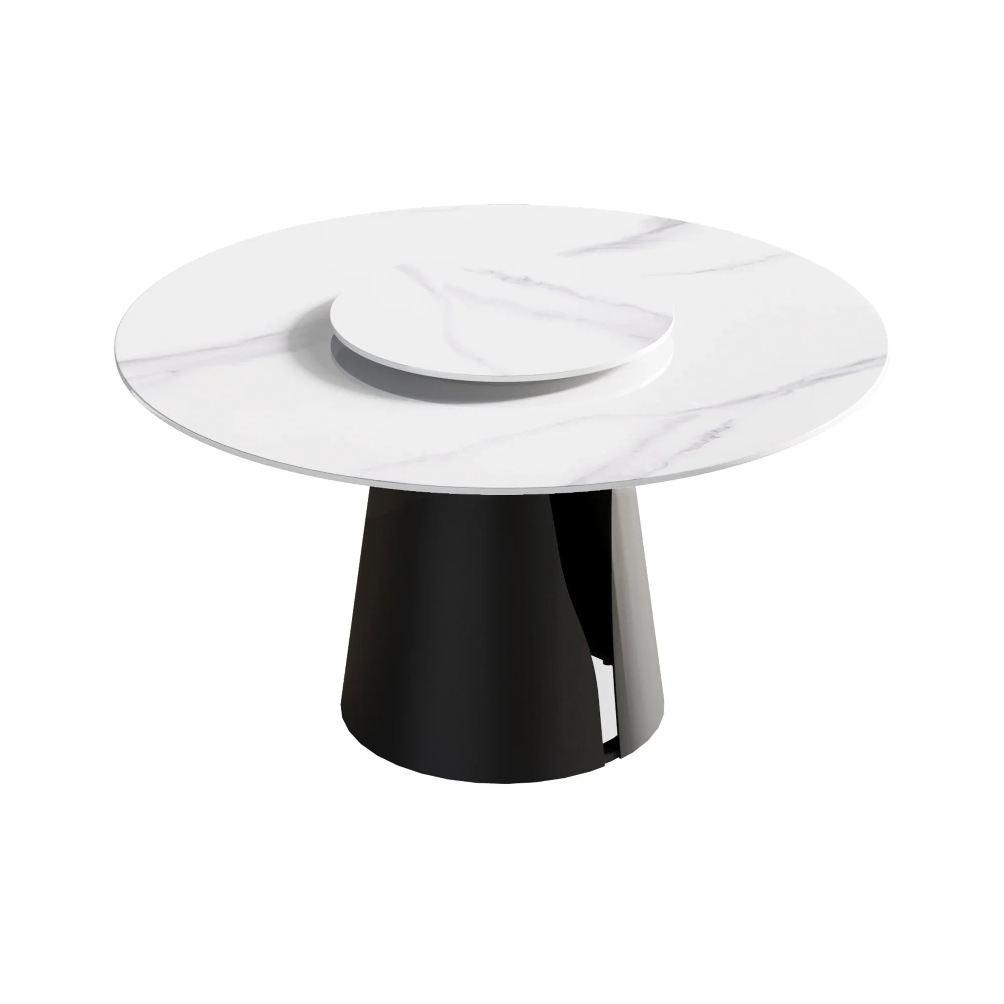 Table de salle à manger Marbella en pierre frittée | Ronde 53 cm, blanc brillant, avec plateau tournant Lazy Susan