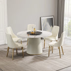 Table de salle à manger Marbella en pierre frittée | Ronde 53 cm, blanc brillant, avec plateau tournant Lazy Susan