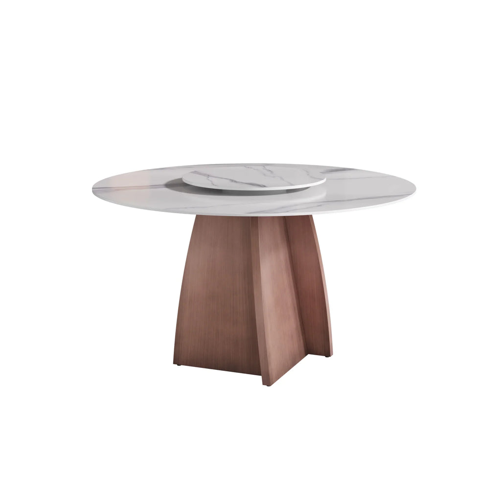 Table de salle à manger Marbella en pierre frittée | Ronde 53 cm, blanc brillant, avec plateau tournant Lazy Susan
