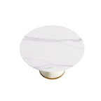 Table de salle à manger Marbella en pierre frittée | Ronde, 53 cm, blanc brillant, avec piètement recouvert de cuir