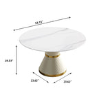 Table de salle à manger Marbella en pierre frittée | Ronde, 53 cm, blanc brillant, avec piètement recouvert de cuir